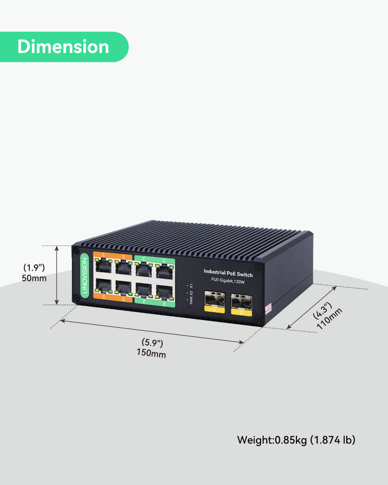 Industrial 8 Ports Full Gigabit PoE Switch with 2 SFP Uplinks, Provide