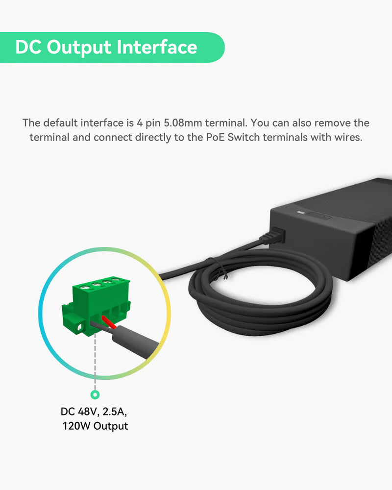 UL Listed DC 48V 2.5A Power Adapter, AC 100-240V to DC 48V 2.5A 120W Power Supply Adapter for PoE Switches and PoE NVRs