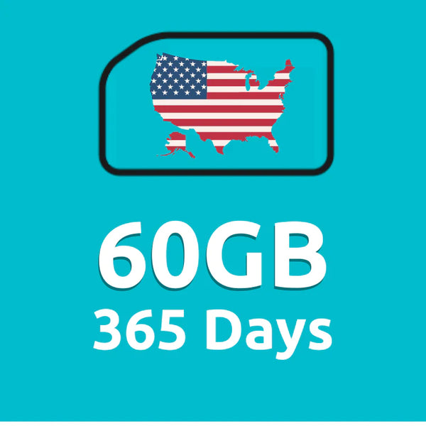 60GB 365 Days High Speed Cellular Data Plan for USA