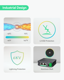 Industrial Gigabit 30W PoE Splitter with Switchable DC12V/24V Output and Passive PoE output for Wireless Bridges Like UB Loco5AC, designed for Cameras and IoT systems