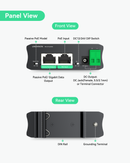 Industrial Gigabit 30W PoE Splitter with Switchable DC12V/24V Output and Passive PoE output for Wireless Bridges Like UB Loco5AC, designed for Cameras and IoT systems