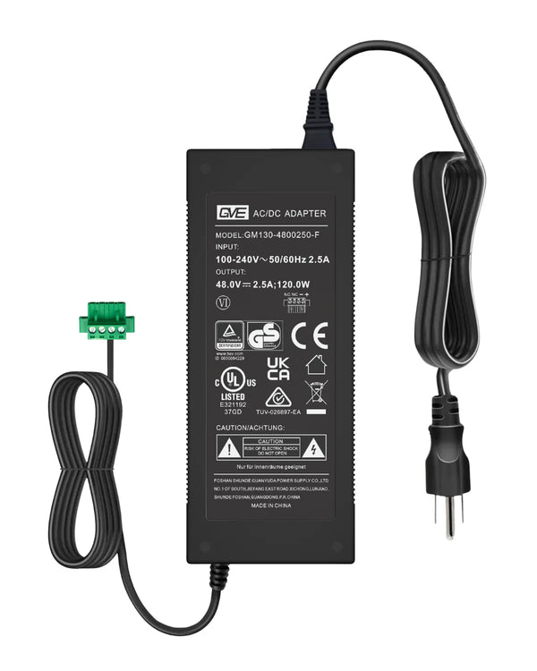 UL Listed DC 48V 2.5A Power Adapter, AC 100-240V to DC 48V 2.5A 120W Power Supply Adapter for PoE Switches and PoE NVRs