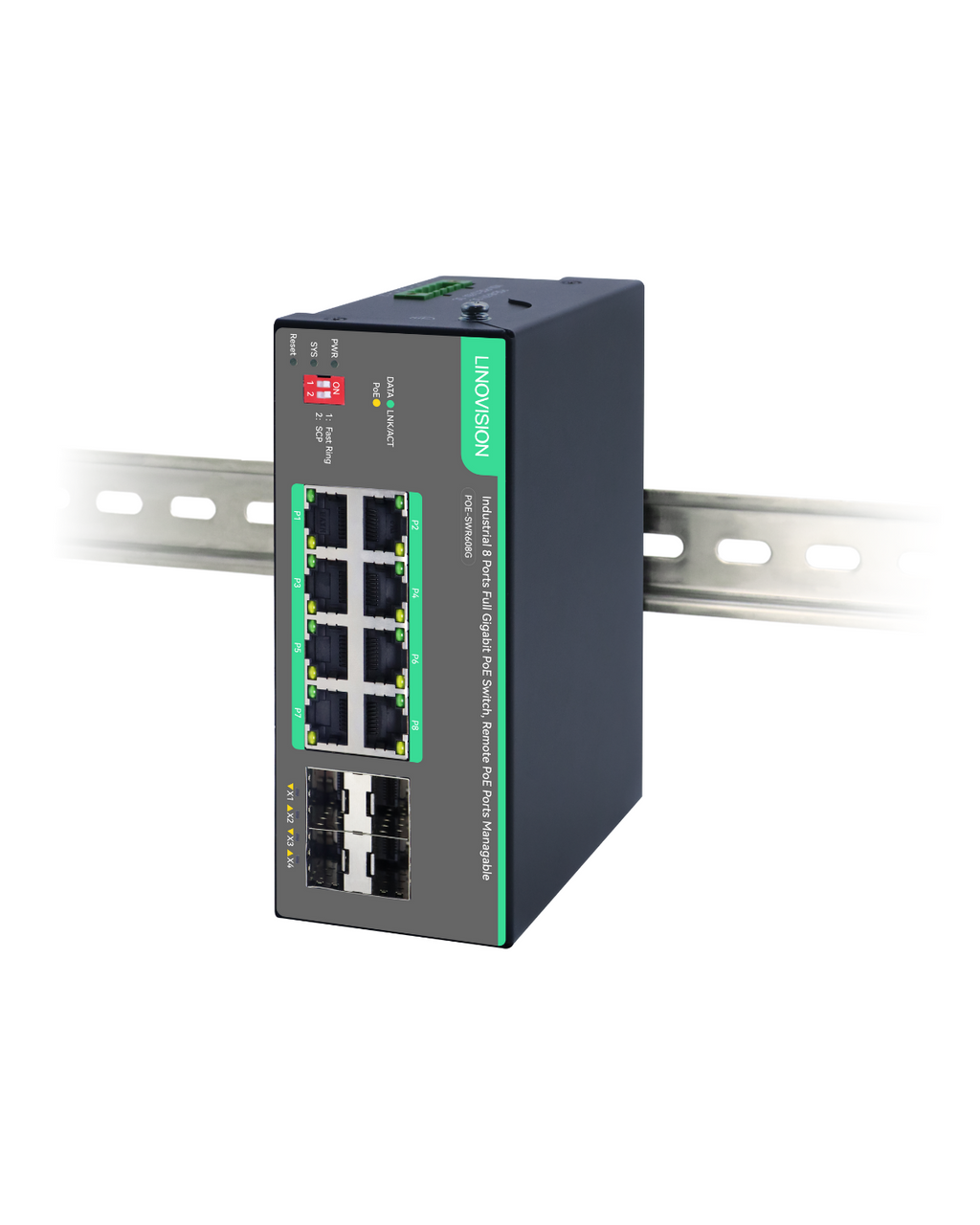 DIN-Rail Industrial 10/100Base-TX (PoE+) Ethernet over Coax