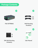 Industrial 4 Ports Gigabit BT90W PoE Passthrough Switch and PoE Extender