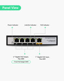 4 Port Gigabit POE Extender with 60W POE Input, 1 in 4 Out POE Repeater
