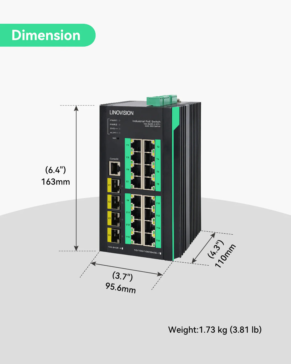 Industrial 16-Port Full Gigabit L3 Managed POE Switch with 10G SFP