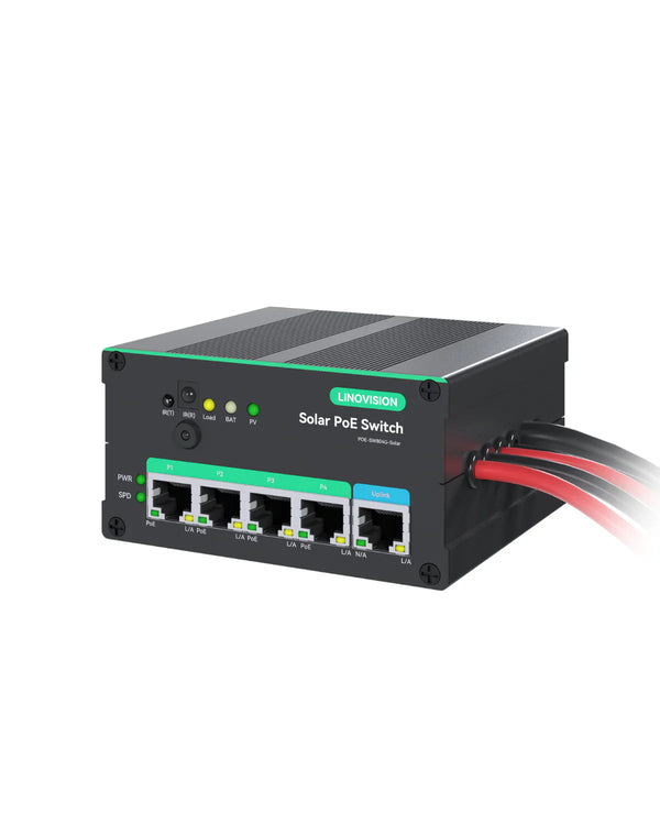 4 Ports Full Gigabit PoE Switch with built-in MPPT Solar Charge Controller,12V/24V PoE Switch