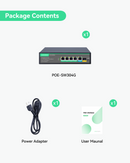 4 Ports Full Gigabit IEEE802.3af/at POE Switch with 1 GE and 1 SFP Uplink, 65W POE Budget