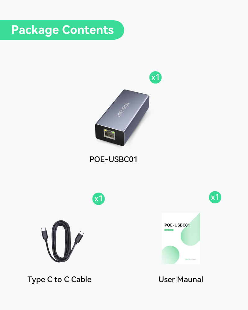 POE to USB-C Converter, Data and Charging through One Cable with 10/100Mbps Ethernet, Suitable for Phones and Tablets