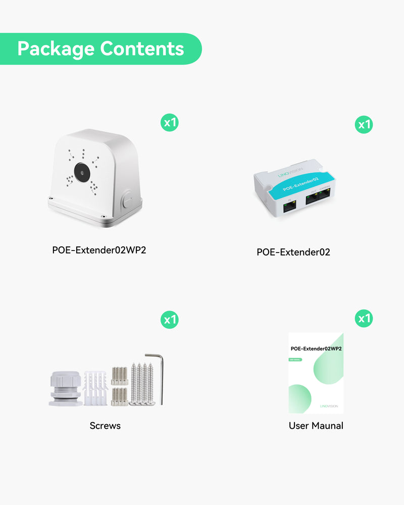 2 Ports Outdoor PoE Extender with Universal Mount Box for Two Cameras, provide power to TWO IP cameras through ONE network cable