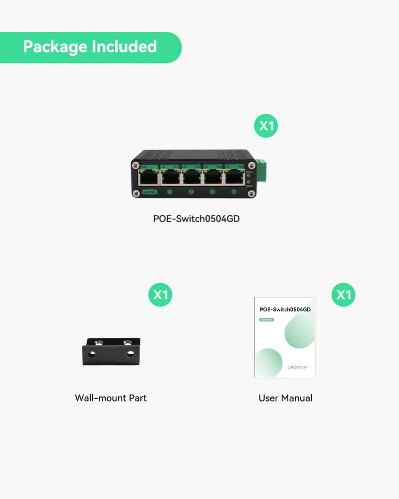 5 Ports Full Gigabit POE Switch supports DC12V ~ DC48V Input