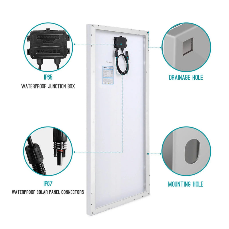 100 Watt 12 Volt Monocrystalline Solar Panel, Compact Design 42.2 X 19.6 X 1.38 in (Solar-Panel100W)