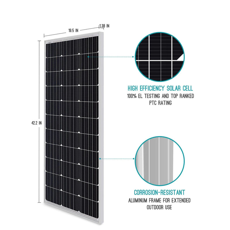 100 Watt 12 Volt Monocrystalline Solar Panel, Compact Design 42.2 X 19.6 X 1.38 in (Solar-Panel100W)