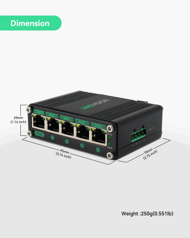 5 Ports Full Gigabit POE Switch supports DC12V ~ DC48V Input with Voltage Booster